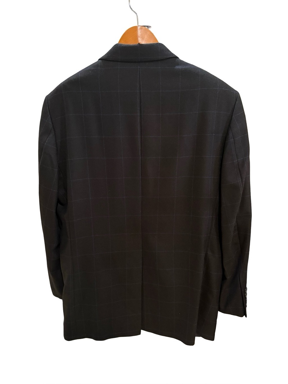 Brooks Brothers 100% Lambs Wool Blazer 43R Charcoal Blue Windowpane Plaid - Picture 2 of 7